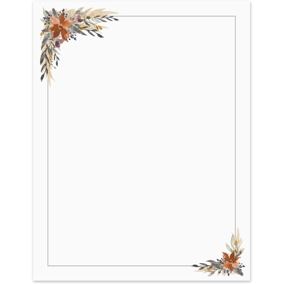 Indie Autumn Floral Letterhead / 50 Printed Sheets / 8.5" x 11" All Occasion Fall Celebration Paper/Decorative Boho Wedding Stationery Pack