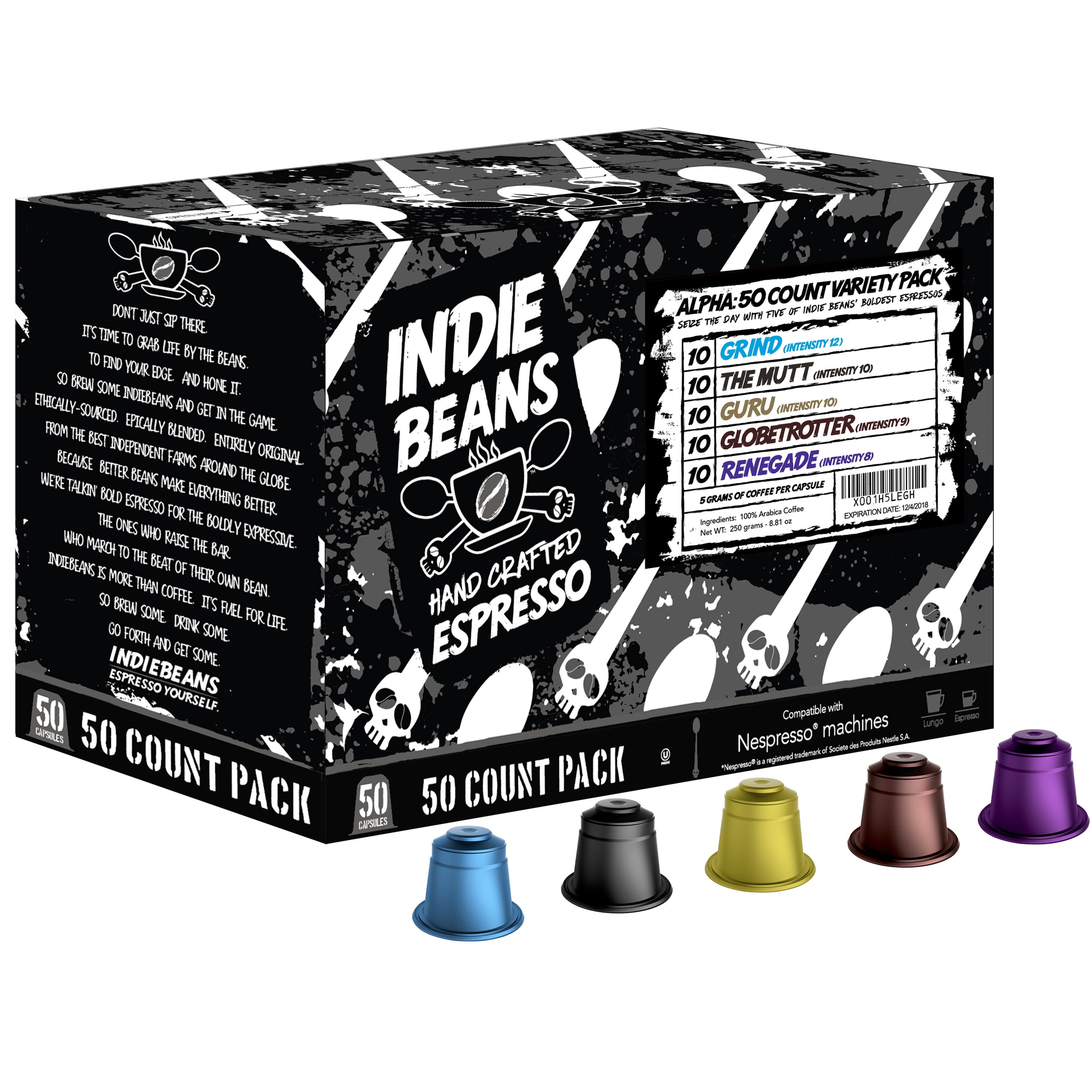 Indie Beans Nespresso Compatible Coffee Pods, Alpha Variety Pack, 50