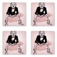 thumbnail image 1 of Indie Coaster Set of 4, Hipster Portrait of Sitting Wild Wolf Glasses Smart Casual Outfit, Square Hardboard Gloss Coasters, Standard Size, Baby Pink Black Burgundy, by Ambesonne, 1 of 2