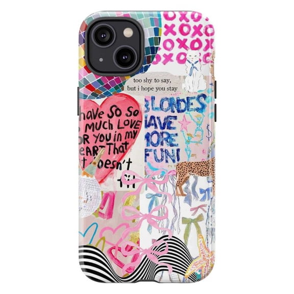 Indie Collage Aesthetic Phone Case, Y2K Scrapbook Style Protective Cover with Hearts, Bows, Leopard and Retro Doodles for iPhone 17 16 15 14 13 12 11 Plus Pro Max Mini