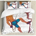 thumbnail image 1 of Indie Duvet Cover Set, Athletic Man Climbing up the Cliff Rocky Mountain Professional Summer Sports, Decorative 3 Piece Bedding Set with 2 Pillow Shams, King Size, Blue Mauve Ginger, by Ambesonne, 1 of 3