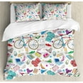 thumbnail image 1 of Indie Duvet Cover Set, Urban Hipster Accessories Pattern Colorful Doodle Clothes Shoes Computers Bicycles, Decorative 3 Piece Bedding Set with 2 Pillow Shams, King Size, Multicolor, by Ambesonne, 1 of 3