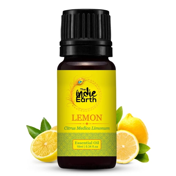 The Indie Earth 100% Pure & Undiluted Lemon Essential Oil For Healthy Skin and Fresh Surroundings - Tangy Citrus Aroma - For Aromatherapy & Topical Use - Sourced Directly From ITALY 10 ml