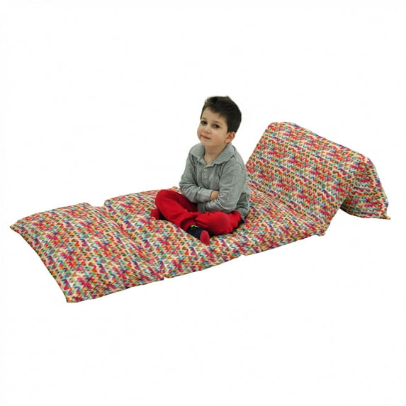 Indie Floor Pillow Lounger Cover, Abstract Vibrant Colorful Triangles Overlap Geometric Design with Display, Nap Mat Printed Fabric Case for 5 Pillows, 88" x 36", Multicolor, by Ambesonne