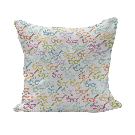 Indie Fluffy Throw Pillow Cushion Cover, Colorful Pattern with Classical Old Fashioned Eyeglasses Nerd Smart Hipster Doodle, Decorative Square Accent Pillow Case, 20" x 20", Multicolor, by Ambesonne