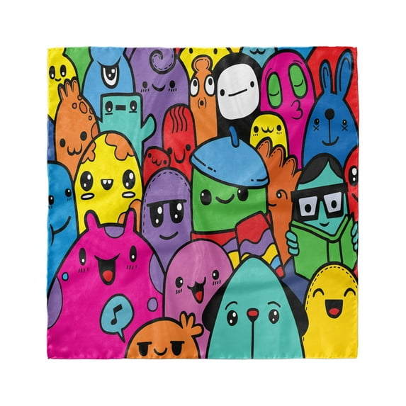 Indie Head Scarf, Colorful Doodle Monsters, Head Wrap, 3 Sizes, by Ambesonne
