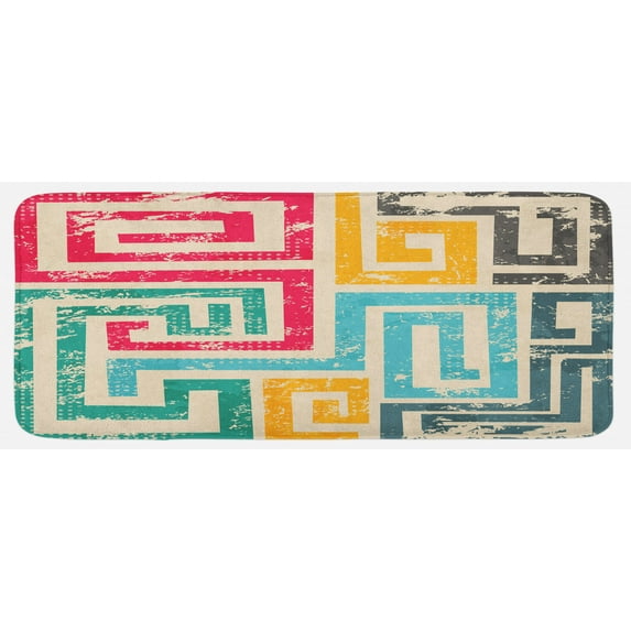 Indie Kitchen Mat, Colorful Vintage Spiral Pattern with Grunge Damaged Effect Geometric Abstract Design, Plush Decorative Kitchen Mat with Non Slip Backing, 47" X 19", Multicolor, by Ambesonne