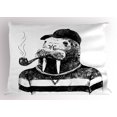thumbnail image 1 of Indie Pillow Sham Hand Drawn Dressed Up Walrus Animal Long Teeth Smoking Pipe Antromorphic Sketch Art, Decorative Standard Queen Size Printed Pillowcase, 30 X 20 Inches, Black White, by Ambesonne, 1 of 2