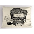 thumbnail image 1 of Indie Pillow Sham Hipster Gentleman Skull with Mustache Pipe and Eyeglasses with Inscription Vintage, Decorative Standard Queen Size Printed Pillowcase, 30 X 20 Inches, Black Cream, by Ambesonne, 1 of 2