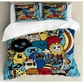 thumbnail image 1 of Indie Queen Size Duvet Cover Set, Cool Funny Cute Crazy Monster Universe Rainbow Stars Clouds Money Symbol Explosion, Decorative 3 Piece Bedding Set with 2 Pillow Shams, Multicolor, by Ambesonne, 1 of 3