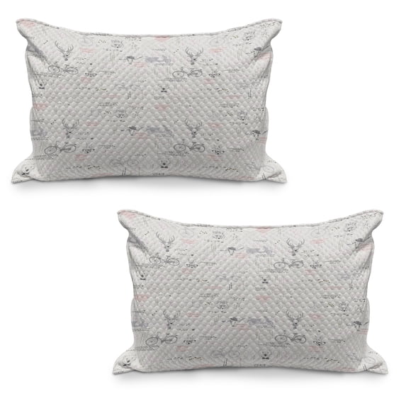 Indie Quilted Pillowcover Set of 2, Minimalist Pattern with Trees Foliage Deer Rabbit Fox Bear, Standard Queen Size Pillow Cover for Bedroom, 30" x 20", Vermilion Pale Grey, by Ambesonne