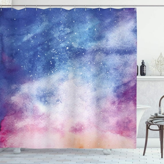 Indie Shower Curtain, Dream Big Work Hard Typography Design with Galaxy Outer Space Modern Words, Cloth Fabric Bathroom Decor Set with Hooks,  Grey White