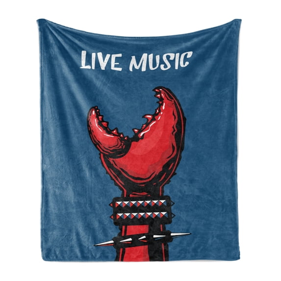 Indie Soft Flannel Fleece Blanket, Crab Claw with Spiky Wristbands Heavy Rock Live Music Performance Inscription Art, Cozy Plush for Indoor and Outdoor Use, 50" x 60", Blue Red Black, by Ambesonne