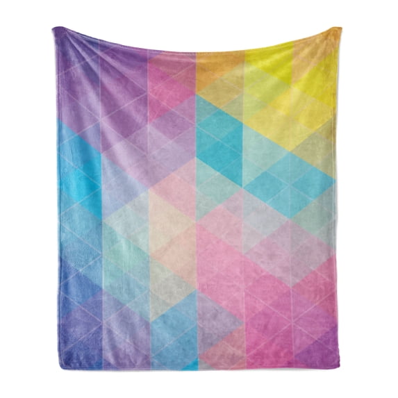 Indie Soft Flannel Fleece Throw Blanket, Abstract Triangles Classical Diamond Line Pattern in Dreamy Colors Modern, Cozy Plush for Indoor and Outdoor Use, 50" x 70", Multicolor, by Ambesonne