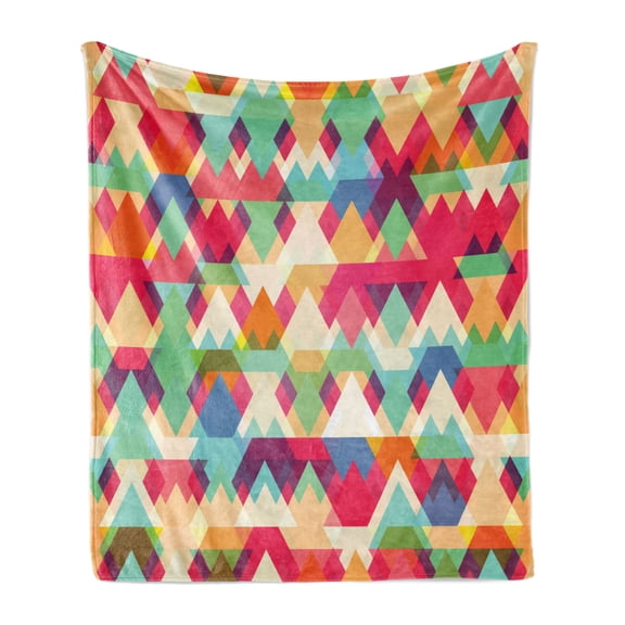 Indie Soft Flannel Fleece Throw Blanket, Abstract Vibrant Colorful Triangles Overlap Geometric Design with Display, Cozy Plush for Indoor and Outdoor Use, 50" x 60", Multicolor, by Ambesonne