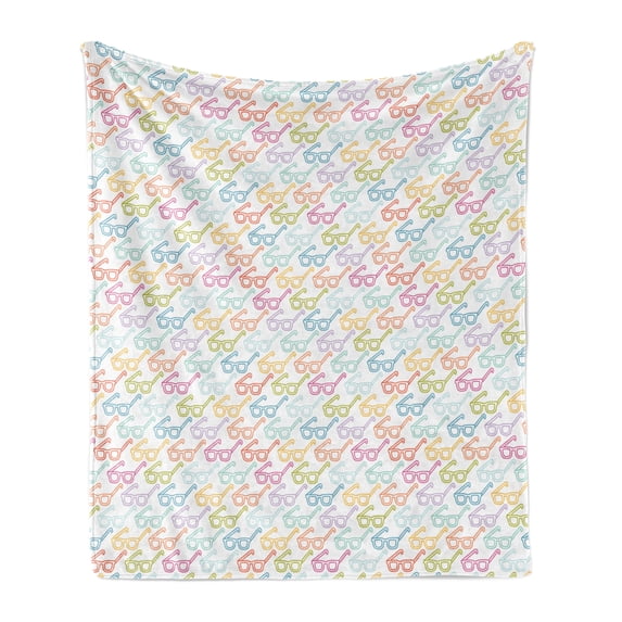 Indie Soft Flannel Fleece Throw Blanket, Colorful Pattern with Classical Old Fashioned Eyeglasses Nerd Smart Hipster Doodle, Cozy Plush for Indoor and Outdoor Use, 60" x 80", Multicolor, by Ambesonne