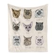 thumbnail image 1 of Indie Soft Flannel Fleece Throw Blanket, Different Breeds Cat Portraits in Doodle Style and Funny Animals Kittens, Cozy Plush for Indoor and Outdoor Use, 50" x 70", Tan Beige Taupe, by Ambesonne, 1 of 5