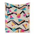 thumbnail image 1 of Indie Soft Flannel Fleece Throw Blanket, Eighties Memphis Fashion Style Geometric Abstract Colorful Design Dots Funky, Cozy Plush for Indoor and Outdoor Use, 50" x 70", Multicolor, by Ambesonne, 1 of 5