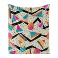 thumbnail image 1 of Indie Soft Flannel Fleece Throw Blanket, Eighties Memphis Fashion Style Geometric Abstract Colorful Design Dots Funky, Cozy Plush for Indoor and Outdoor Use, 60" x 80", Multicolor, by Ambesonne, 1 of 6