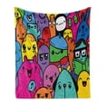 thumbnail image 1 of Indie Soft Flannel Fleece Throw Blanket, Hand Drawn Colorful Doodle of Funny Crazy Monster Buddies Group Drawing Style, Cozy Plush for Indoor and Outdoor Use, 70" x 90", Multicolor, by Ambesonne, 1 of 6