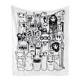 thumbnail image 1 of Indie Soft Flannel Fleece Throw Blanket, Hand Drawn Doodle Style Cartoon Monsters Welcoming Community Funny Crazy, Cozy Plush for Indoor and Outdoor Use, 70" x 90", Black and White, by Ambesonne, 1 of 6
