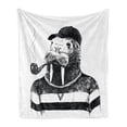 thumbnail image 1 of Indie Soft Flannel Fleece Throw Blanket, Hand Drawn Dressed up Walrus Animal Long Teeth Smoking Antromorphic Sketch Art, Cozy Plush for Indoor and Outdoor Use, 70" x 90", White Black, by Ambesonne, 1 of 5