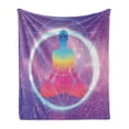 thumbnail image 1 of Indie Soft Flannel Fleece Throw Blanket, Human Silhouette Lotus Position Triangles Circles Galaxy Yoga, Cozy Plush for Indoor and Outdoor Use, 70" x 90", Lavender Pink Blue, by Ambesonne, 1 of 5