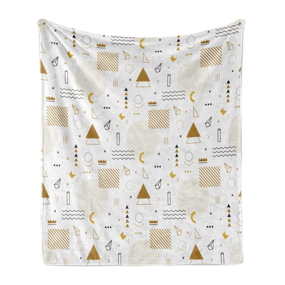 Indie Soft Flannel Fleece Throw Blanket, Memphis Fashion Elements Minimalist Geometric Abstract Vintage, Cozy Plush for Indoor and Outdoor Use, 60" x 80", Ginger Black White, by Ambesonne