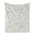 thumbnail image 1 of Indie Soft Flannel Fleece Throw Blanket, Minimalist Pattern with Trees Foliage Deer Rabbit Fox Bear, Cozy Plush for Indoor and Outdoor Use, 50" x 70", Vermilion Pale Grey, by Ambesonne, 1 of 5