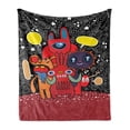 thumbnail image 1 of Indie Soft Flannel Fleece Throw Blanket, Monster City Theme Funny Characters with Speech Bubbles Floral Swirls Hearts Stars, Cozy Plush for Indoor and Outdoor Use, 60" x 80", Multicolor, by Ambesonne, 1 of 6