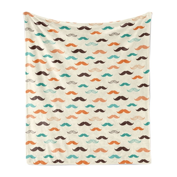 Indie Soft Flannel Fleece Throw Blanket, Retro Mustache Pattern in Different Colors Curly Shapes Old Fashioned, Cozy Plush for Indoor and Outdoor Use, 50" x 70", Teal Orange Brown, by Ambesonne