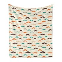 Indie Soft Flannel Fleece Throw Blanket, Retro Mustache Pattern in Different Colors Curly Shapes Old Fashioned, Cozy Plush for Indoor and Outdoor Use, 60" x 80", Teal Orange Brown, by Ambesonne