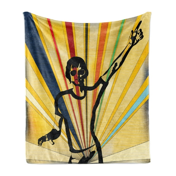 Indie Soft Flannel Fleece Throw Blanket, Retro Style DJ Man on Radial Background Entertainment Nightclub Disco Party Music, Cozy Plush for Indoor and Outdoor Use, 60" x 80", Multicolor, by Ambesonne