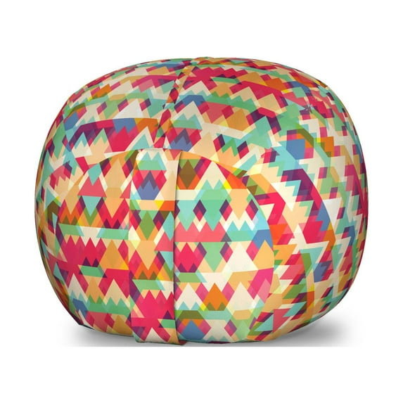 Indie Storage Toy Bag Chair, Abstract Vibrant Colorful Triangles Overlap Geometric Design with Display, Stuffed Animal Organizer Washable Bag, Large Size, Multicolor, by Ambesonne