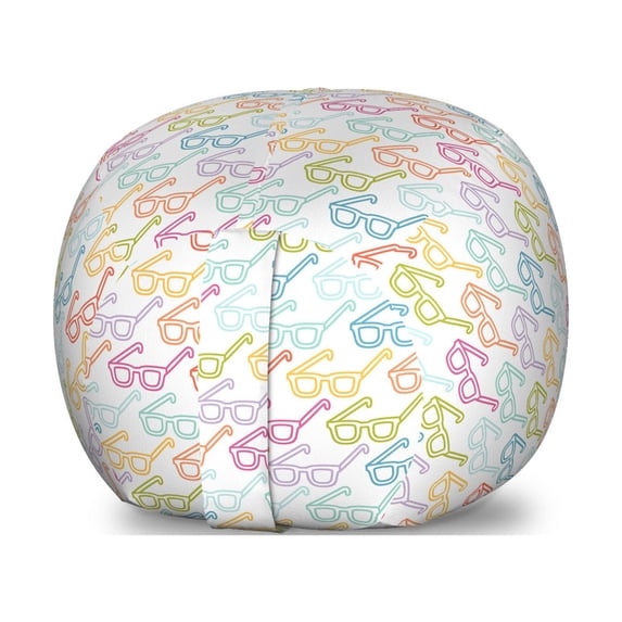 Indie Storage Toy Bag Chair, Colorful Pattern with Classical Old Fashioned Eyeglasses Nerd Smart Hipster Doodle, Stuffed Animal Organizer Washable Bag, Small Size, Multicolor, by Ambesonne