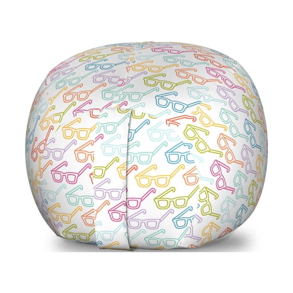 Indie Storage Toy Bag Chair, Colorful Pattern with Classical Old Fashioned Eyeglasses Nerd Smart Hipster Doodle, Stuffed Animal Organizer Washable Bag, Small Size, Multicolor, by Ambesonne