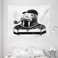 thumbnail image 1 of Indie Tapestry, Hand Drawn Dressed Up Walrus Animal Long Teeth Smoking Pipe Antromorphic Sketch Art, Wall Hanging for Bedroom Living Room Dorm Decor, 80W X 60L Inches, Black White, by Ambesonne, 1 of 2
