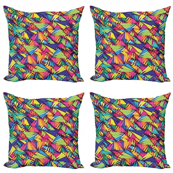 Ambesonne Indie Throw Pillow Cover 4 Pack, Geometric Triangles Art, 16", Multicolor