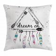 thumbnail image 1 of Indie Throw Pillow Cushion Cover, Boho Style Tribal Ethnic Arrows Triangle Shape Dream On Hand Writing Feathers, Decorative Square Accent Pillow Case, 16 X 16 Inches, Black White Pink, by Ambesonne, 1 of 2