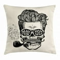 thumbnail image 1 of Indie Throw Pillow Cushion Cover, Hipster Gentleman Skull with Mustache Pipe and Eyeglasses with Inscription Vintage, Decorative Square Accent Pillow Case, 18 X 18 Inches, Black Cream, by Ambesonne, 1 of 2