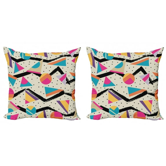 Ambesonne Indie Throw Pillow Cover 2 Pack, 80s Funky Memphis Fashion, 18", Multicolor