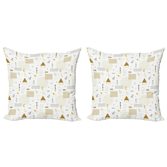 Ambesonne Indie Throw Pillow Cover 2 Pack, Memphis Geometric, 20", Ginger Black White
