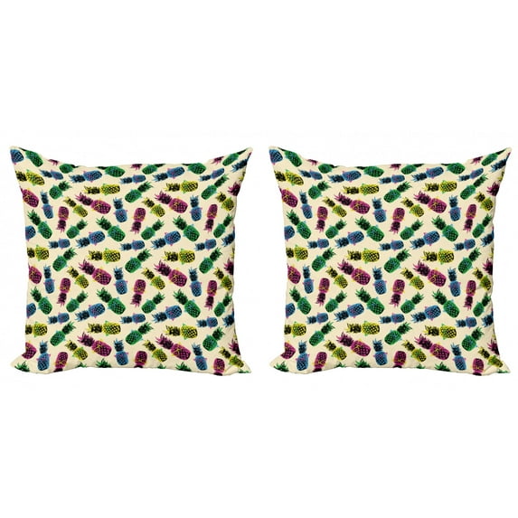 Ambesonne Indie Throw Pillow Cover 2 Pack, 80s Vibrant Pineapple, 18", Multicolor