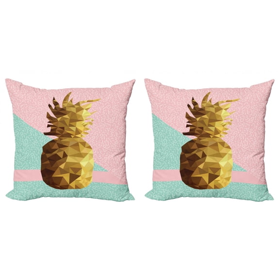 Ambesonne Indie Throw Pillow Cover 2 Pack, Poly Pineapple Summer, 16", Mint Green Pale Brown