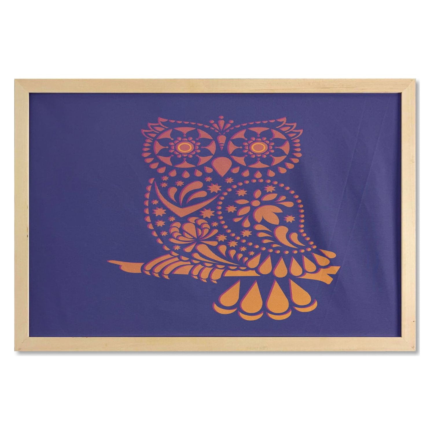 Indie Wall Art with Frame, Ornamental Hand Drawn Owl in Vintage Style  Floral Details Wisdom, Printed Fabric Poster for Bathroom Living Room  Dorms, 35" x 23", Purple Orange, by Ambesonne - Walmart.com