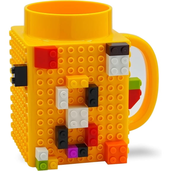 IndieBrick Build-on Brick Cup Coffee Mug Compatible with Lego Building Blocks Yellow