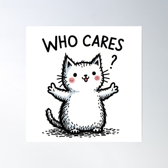 Indifferent Kitty: Who Cares Question Mark Poster Wall Art, Modern Wall Decor, 16x16 UNFRAMED