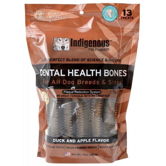 Indigenous Dental Health Bones - Duck & Apple Flavor [Dog, Treats Packaged] 13 Count