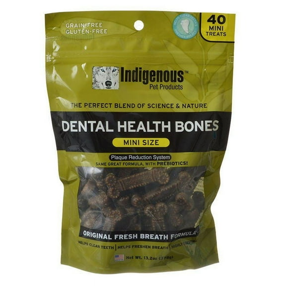 Indigenous Dental Health Bones - Original Fresh Breath Formula [Dog, Treats Packaged] 40 Mini Treats