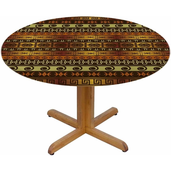 Indigenous Motifs Round Tablecloth African Ethnic Geometric Prehistoric Table Cover for Indoor Dining, Outdoor Picnic Parties, Camping,Fits for Table 40-44" Inches